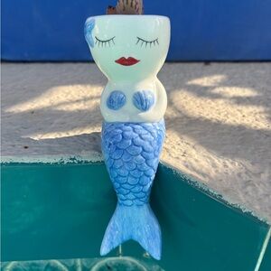 Mermaid Ceramic Planter with Blue Tail